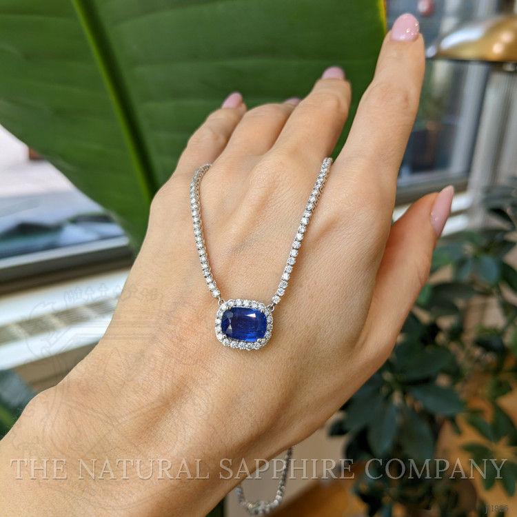 4.31 Ct. Blue Sapphire and Natural Diamond Pave Necklace, 14K White Gold