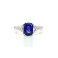2.51 Ct. Blue Sapphire and Natural Diamond Three Stone Ring, 18K White Gold Video