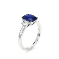 2.51 Ct. Blue Sapphire and Natural Diamond Three Stone Ring, 18K White Gold Image