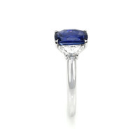 2.51 Ct. Blue Sapphire and Natural Diamond Three Stone Ring, 18K White Gold Image