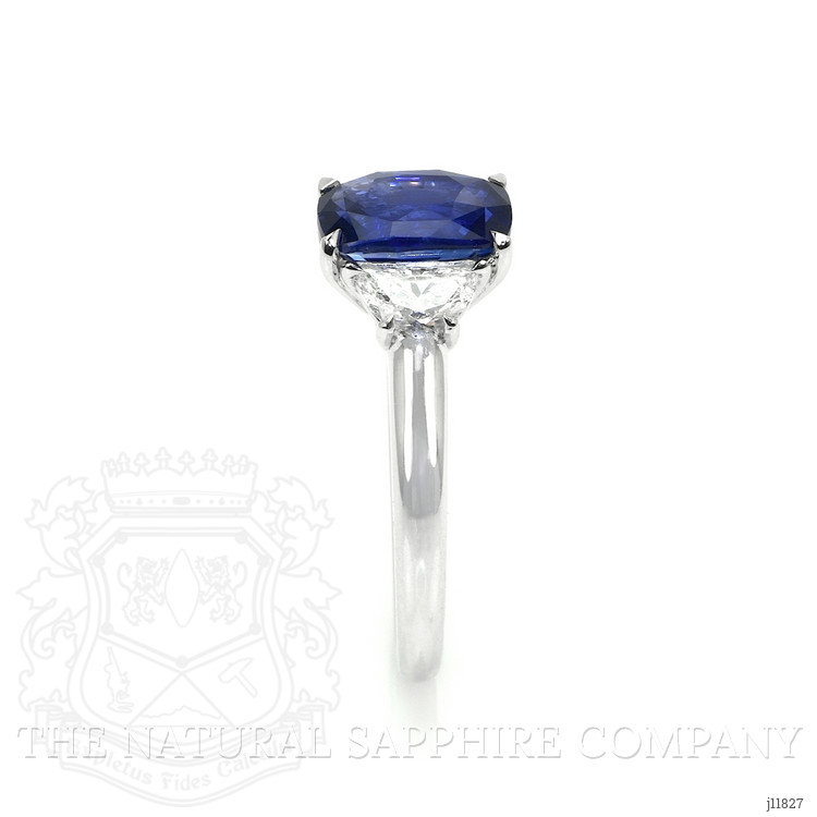2.51 Ct. Blue Sapphire and Natural Diamond Three Stone Ring, 18K White Gold