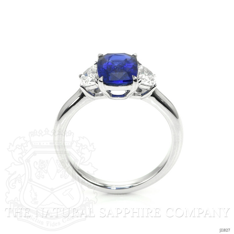2.51 Ct. Blue Sapphire and Natural Diamond Three Stone Ring, 18K White Gold