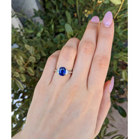 2.51 Ct. Blue Sapphire and Natural Diamond Three Stone Ring, 18K White Gold Life Style