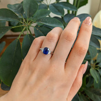 2.51 Ct. Blue Sapphire and Natural Diamond Three Stone Ring, 18K White Gold Life Style