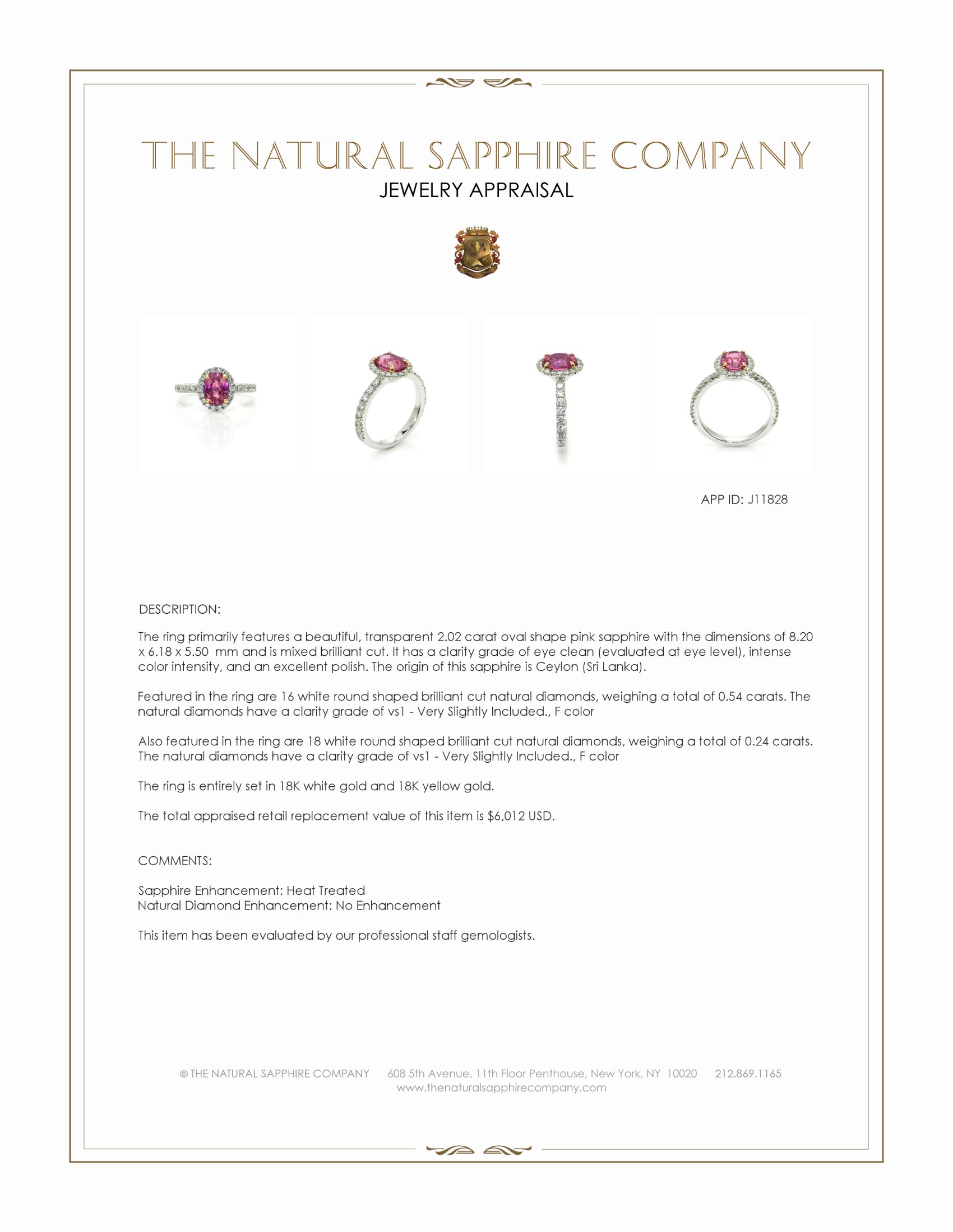 2.02 Ct. Pink Sapphire and Natural Diamond Pave Ring, 18K White & Yellow