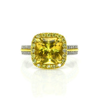 5.41 Ct. Yellow Sapphire and Yellow Natural Diamond Pave Ring, 18K White & Yellow Video