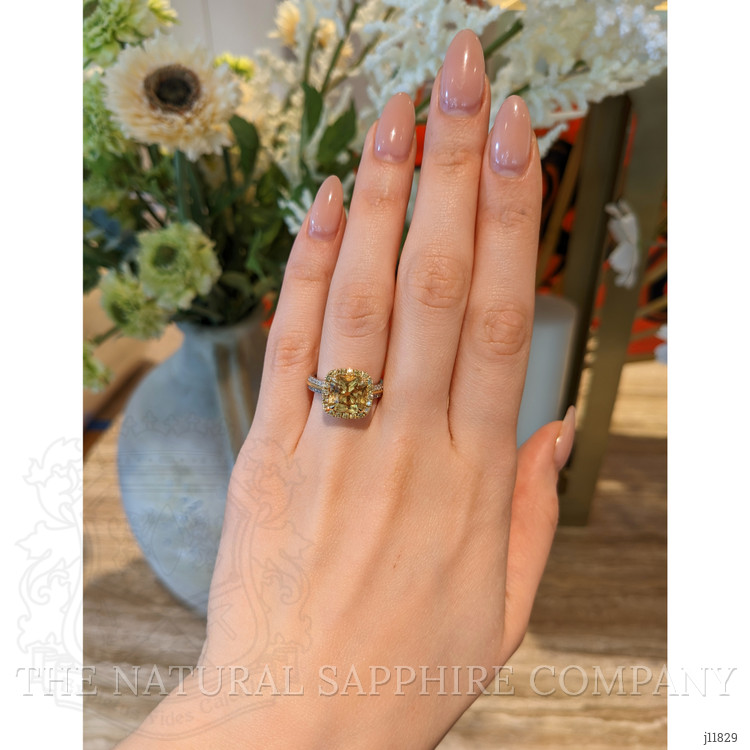 5.41 Ct. Yellow Sapphire and Yellow Natural Diamond Pave Ring, 18K White & Yellow