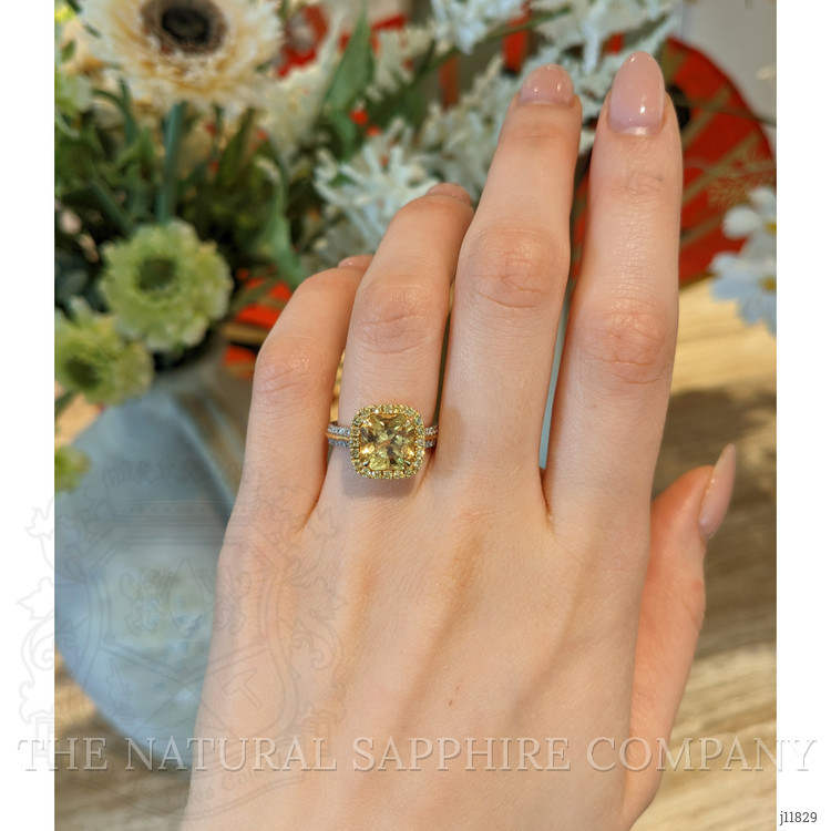 5.41 Ct. Yellow Sapphire and Yellow Natural Diamond Pave Ring, 18K White & Yellow