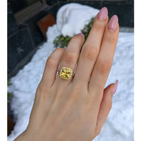 5.41 Ct. Yellow Sapphire and Yellow Natural Diamond Pave Ring, 18K White & Yellow Life Style
