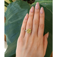 5.41 Ct. Yellow Sapphire and Yellow Natural Diamond Pave Ring, 18K White & Yellow Life Style