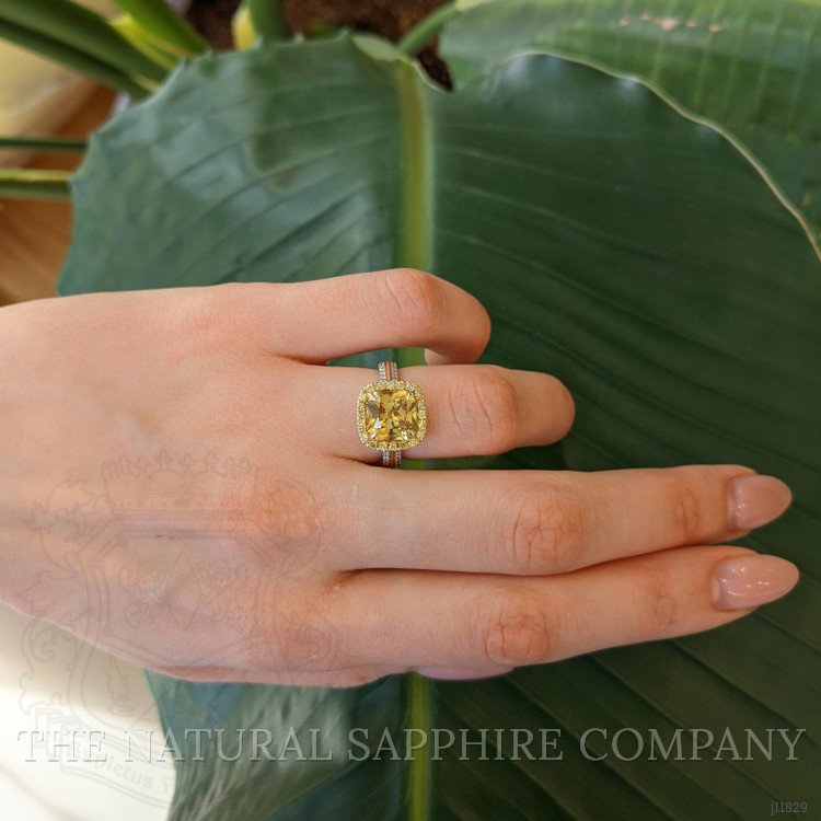 5.41 Ct. Yellow Sapphire and Yellow Natural Diamond Pave Ring, 18K White & Yellow