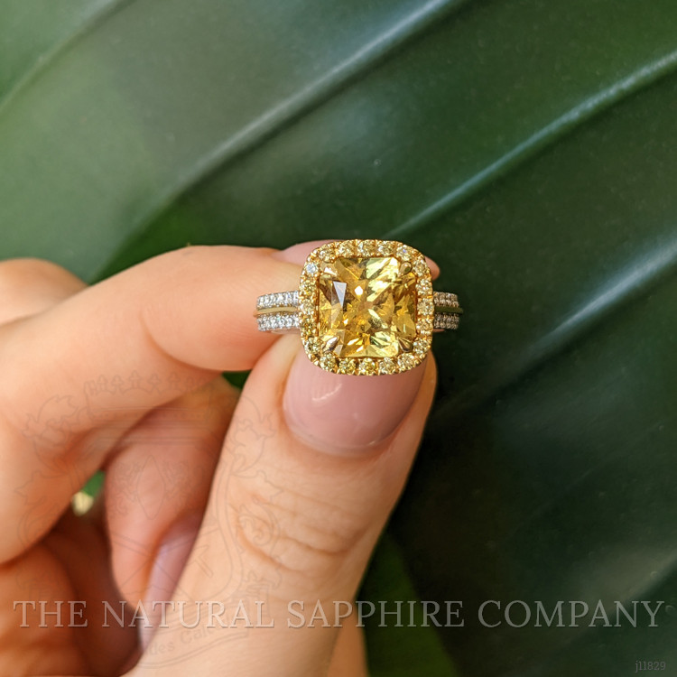 5.41 Ct. Yellow Sapphire and Yellow Natural Diamond Pave Ring, 18K White & Yellow
