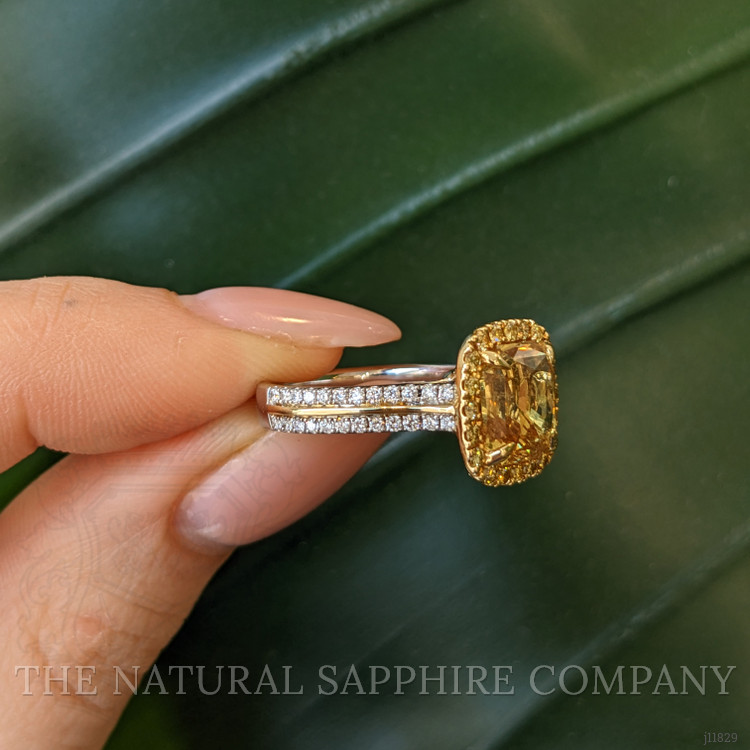 5.41 Ct. Yellow Sapphire and Yellow Natural Diamond Pave Ring, 18K White & Yellow