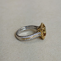 5.41 Ct. Yellow Sapphire and Yellow Natural Diamond Pave Ring, 18K White & Yellow Life Style