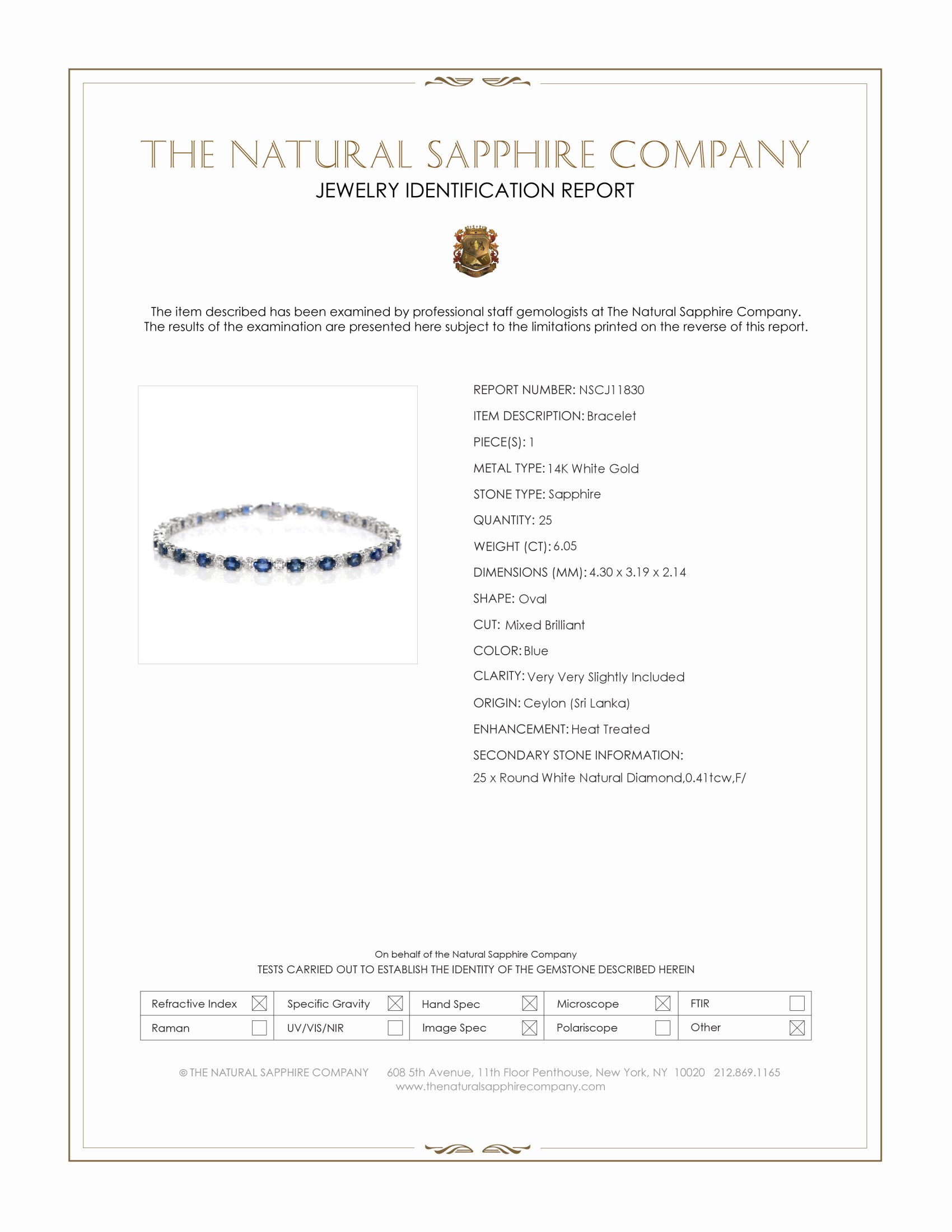 6.05 Ct.Tw. Blue Sapphire and Natural Diamond Pave Bracelet, 14K White Gold
