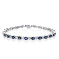 6.05&nbsp;Ct.Tw.Total Carat Weight Blue Sapphire and Natural Diamond Pave Bracelet, 14K White Gold Video