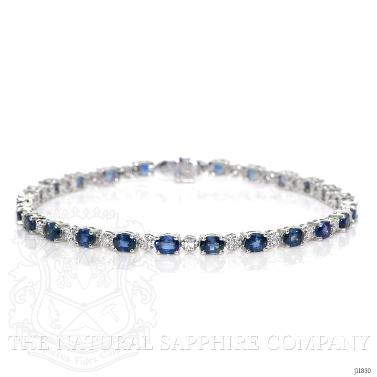 6.05 Ct.Tw. Blue Sapphire and Natural Diamond Pave Bracelet, 14K White Gold