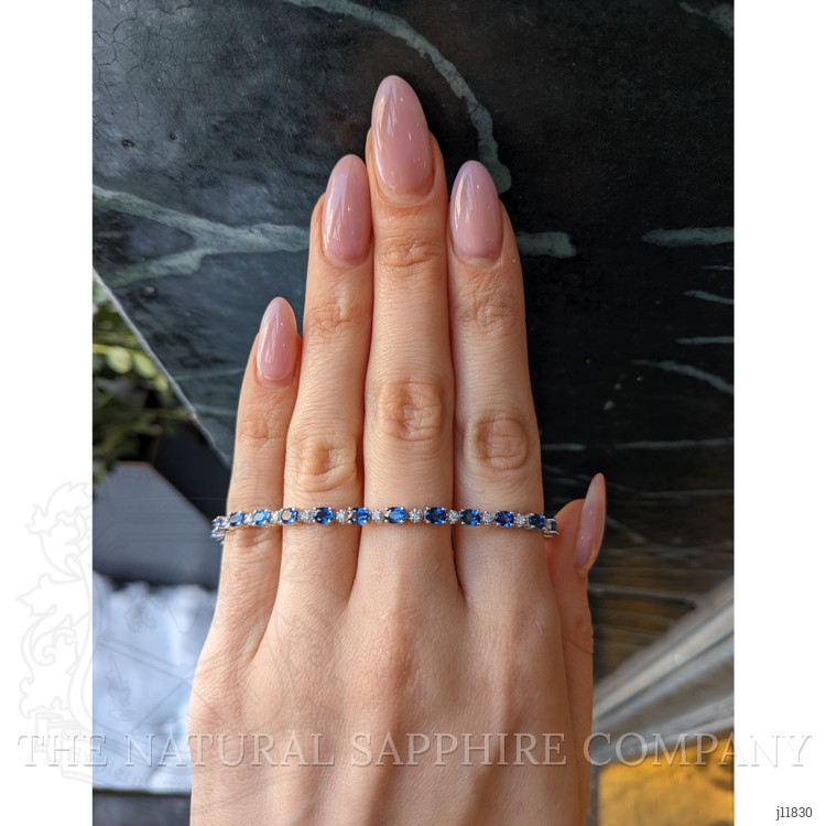 6.05 Ct.Tw. Blue Sapphire and Natural Diamond Pave Bracelet, 14K White Gold