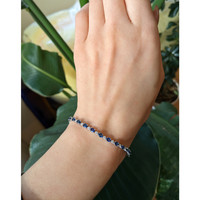 6.05&nbsp;Ct.Tw.Total Carat Weight Blue Sapphire and Natural Diamond Pave Bracelet, 14K White Gold Life Style