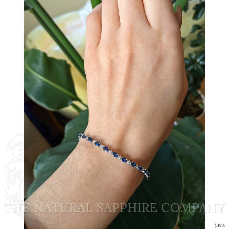 6.05 Ct.Tw. Blue Sapphire and Natural Diamond Pave Bracelet, 14K White Gold