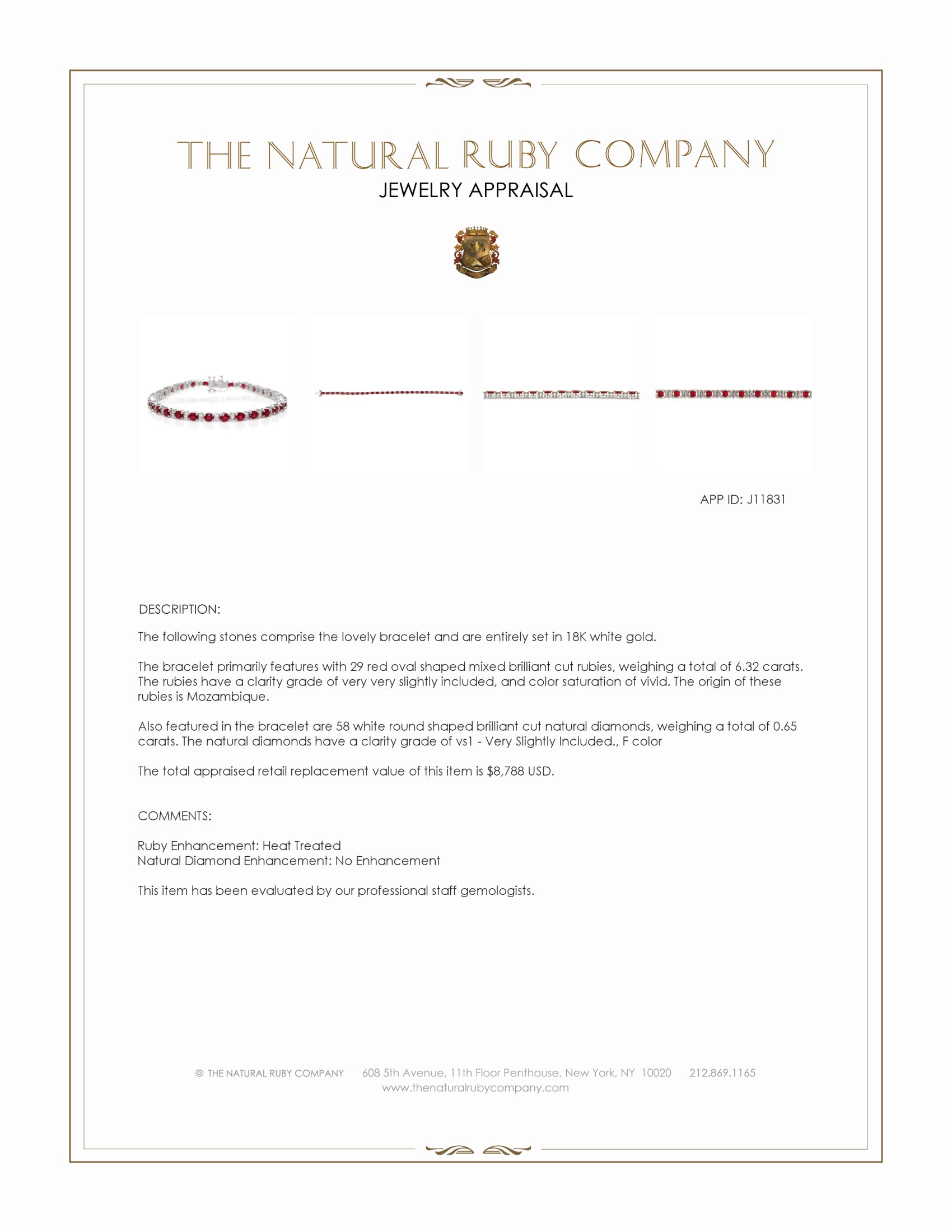 6.32 Ct.Tw. Ruby and Natural Diamond Pave Bracelet, 18K White Gold