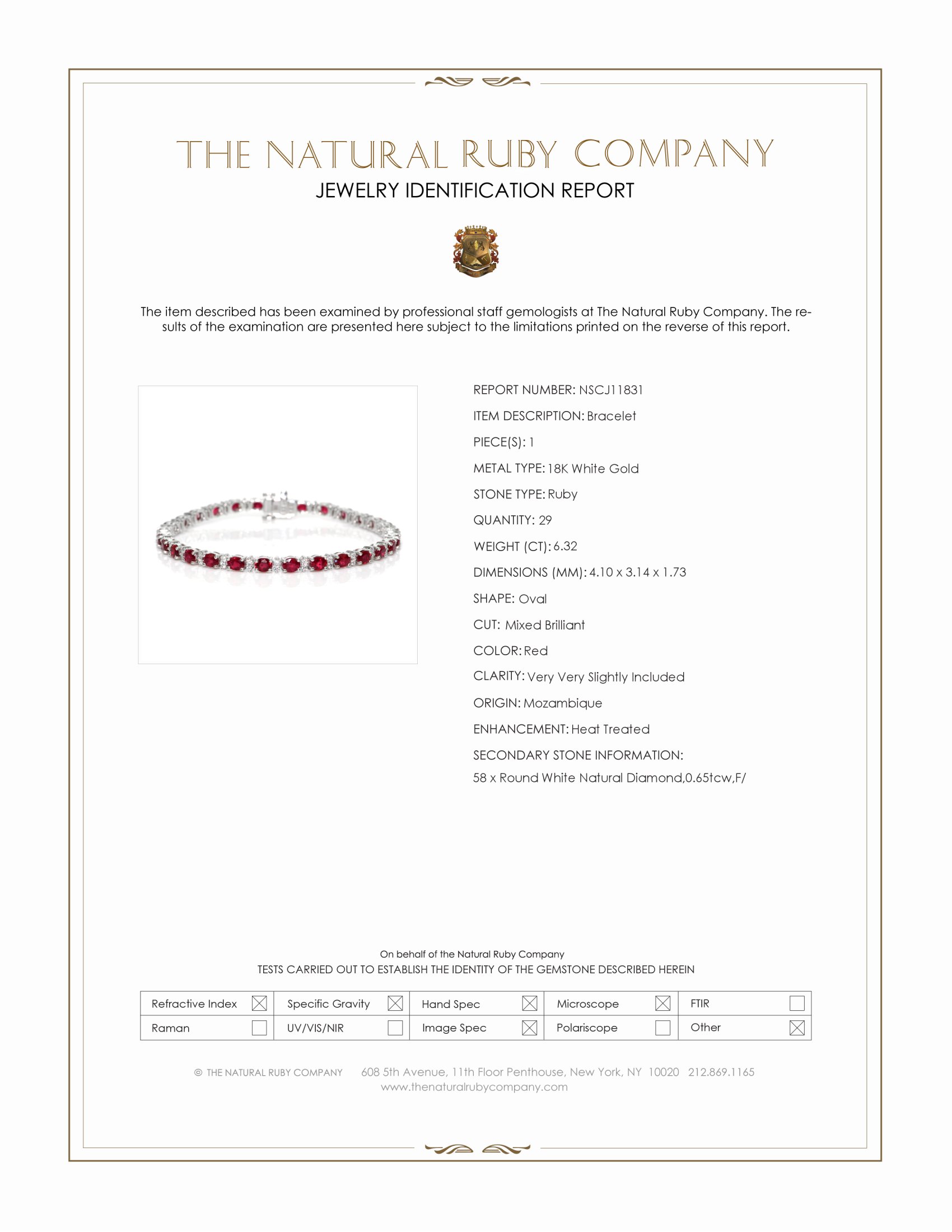 6.32 Ct.Tw. Ruby and Natural Diamond Pave Bracelet, 18K White Gold
