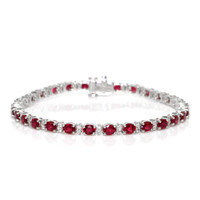 6.32 Ct.Tw.Total Carat Weight Ruby and Natural Diamond Pave Bracelet, 18K White Gold Video