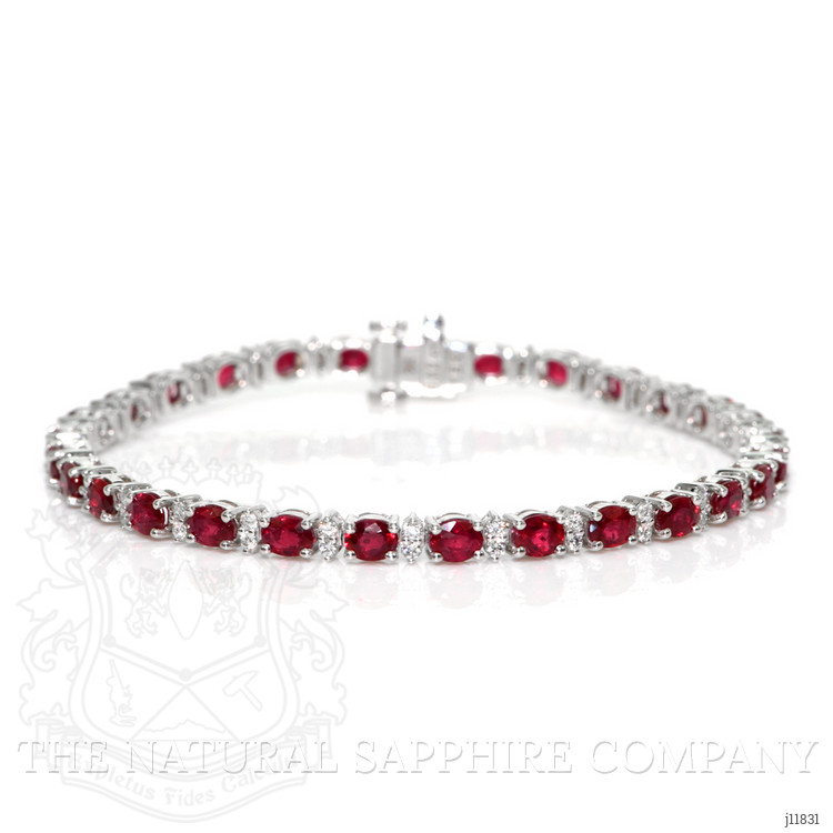 6.32 Ct.Tw. Ruby and Natural Diamond Pave Bracelet, 18K White Gold