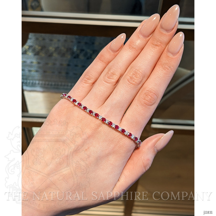6.32 Ct.Tw. Ruby and Natural Diamond Pave Bracelet, 18K White Gold