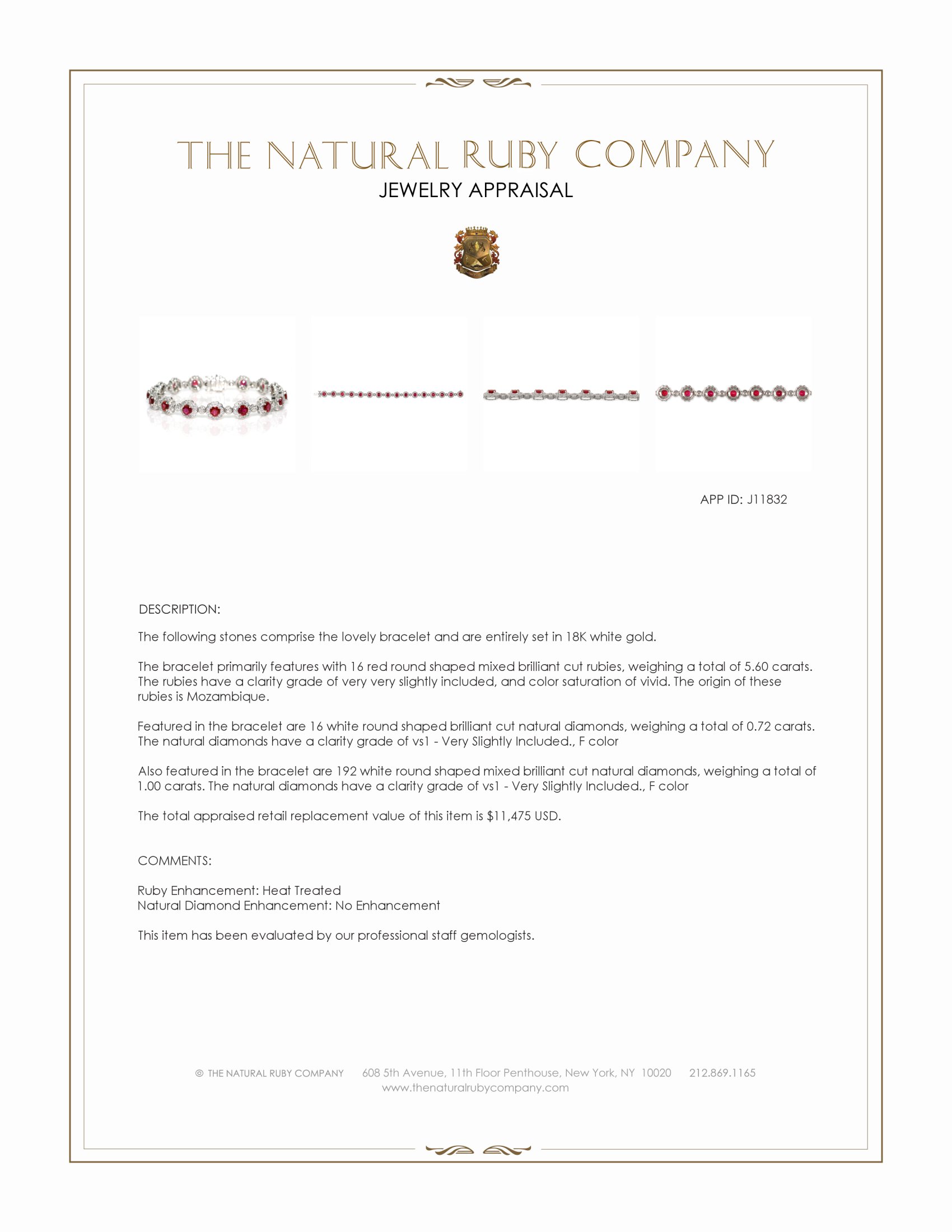 5.60 Ct.Tw. Ruby and Natural Diamond Pave Bracelet, 18K White Gold