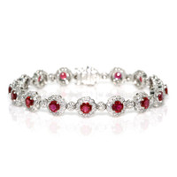 5.60 Ct.Tw.Total Carat Weight Ruby and Natural Diamond Pave Bracelet, 18K White Gold Video