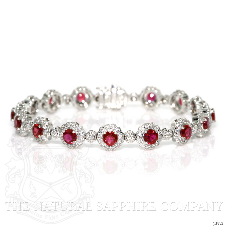 5.60 Ct.Tw. Ruby and Natural Diamond Pave Bracelet, 18K White Gold