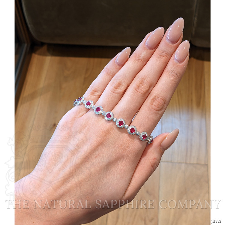 5.60 Ct.Tw. Ruby and Natural Diamond Pave Bracelet, 18K White Gold