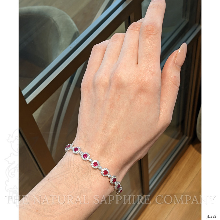 5.60 Ct.Tw. Ruby and Natural Diamond Pave Bracelet, 18K White Gold