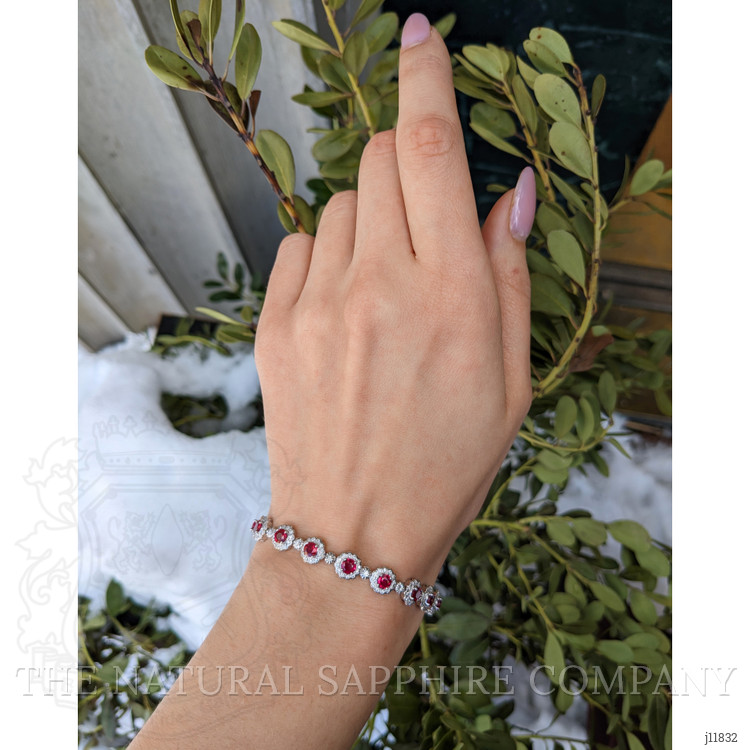 5.60 Ct.Tw. Ruby and Natural Diamond Pave Bracelet, 18K White Gold