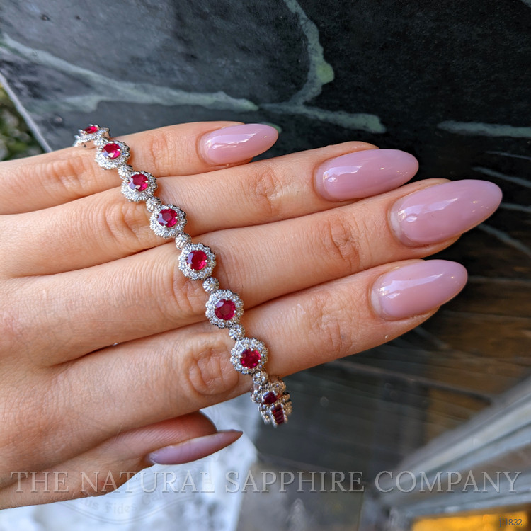 5.60 Ct.Tw. Ruby and Natural Diamond Pave Bracelet, 18K White Gold