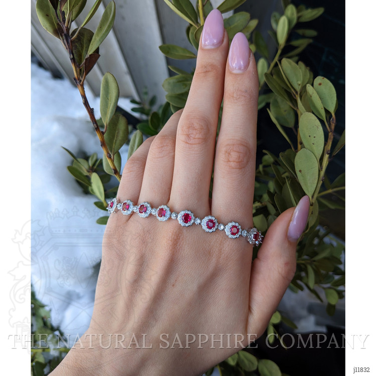 5.60 Ct.Tw. Ruby and Natural Diamond Pave Bracelet, 18K White Gold