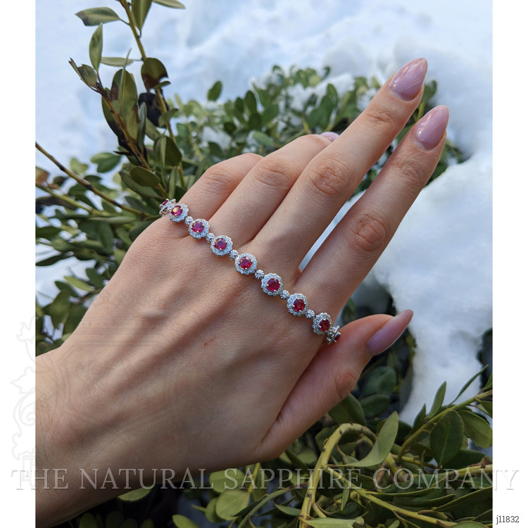 5.60 Ct.Tw. Ruby and Natural Diamond Pave Bracelet, 18K White Gold