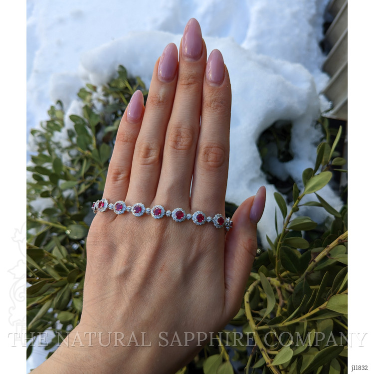 5.60 Ct.Tw. Ruby and Natural Diamond Pave Bracelet, 18K White Gold