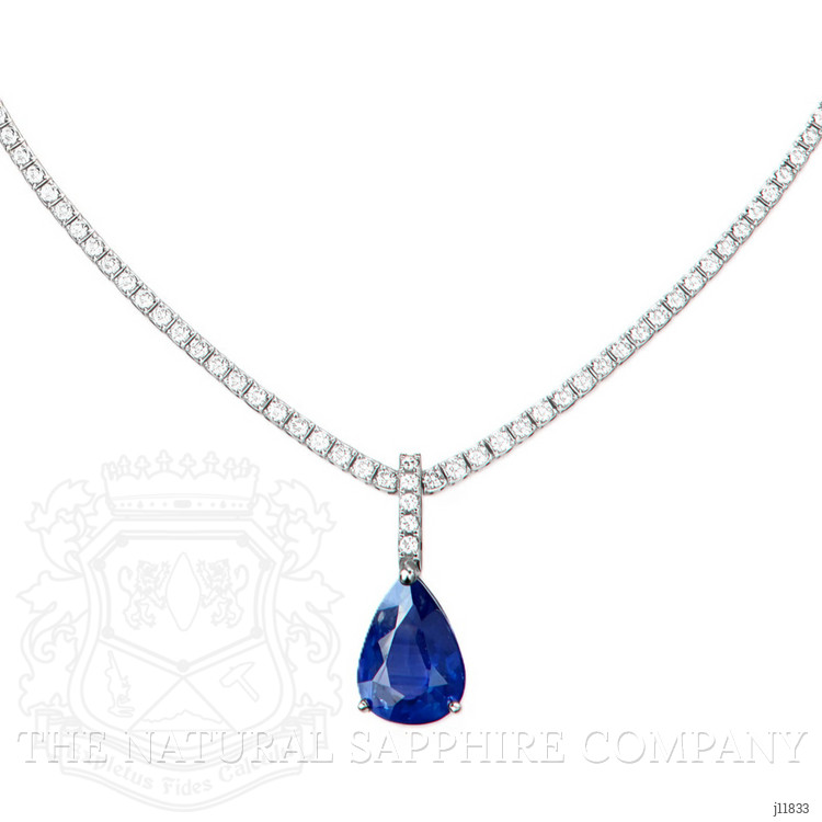 3.45 Ct. Blue Sapphire and Natural Diamond Pave Pendant, 14K White Gold