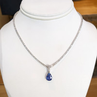 3.45 Ct. Blue Sapphire and Natural Diamond Pave Pendant, 14K White Gold Image