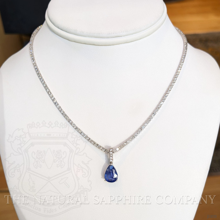 3.45 Ct. Blue Sapphire and Natural Diamond Pave Pendant, 14K White Gold