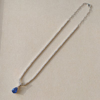 3.45 Ct. Blue Sapphire and Natural Diamond Pave Pendant, 14K White Gold Image