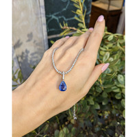3.45 Ct. Blue Sapphire and Natural Diamond Pave Pendant, 14K White Gold Life Style