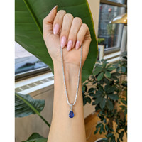 3.45 Ct. Blue Sapphire and Natural Diamond Pave Pendant, 14K White Gold Life Style