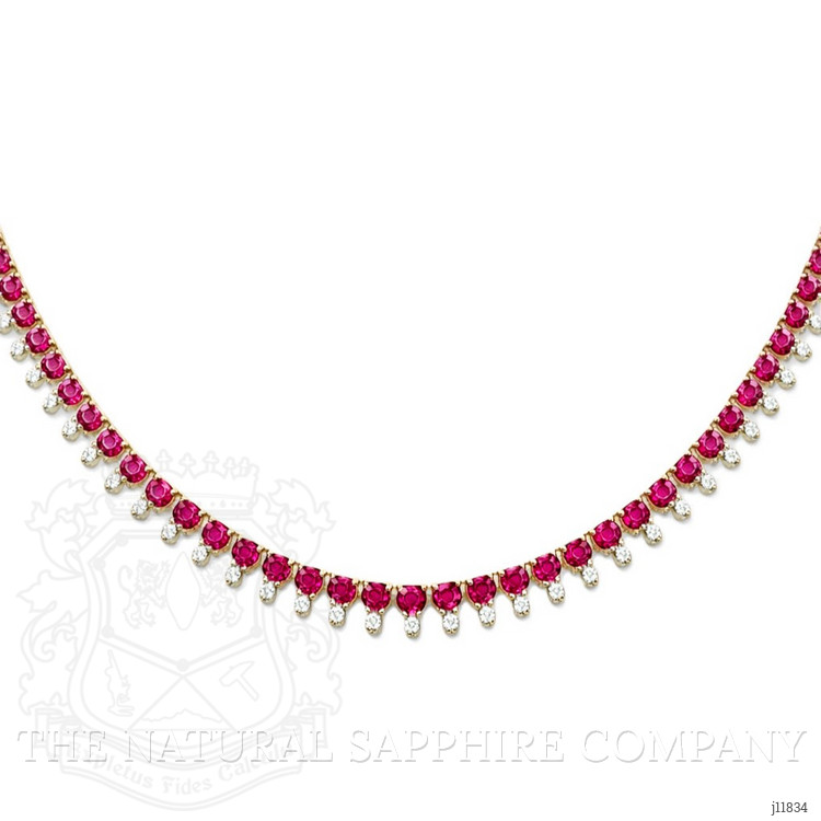 7.20 Ct. Pinkish Red Ruby and Natural Diamond Pave Necklace, 14K Yellow Gold