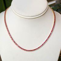 7.20 Ct. Pinkish Red Ruby and Natural Diamond Pave Necklace, 14K Yellow Gold Image