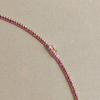 7.20 Ct. Pinkish Red Ruby and Natural Diamond Pave Necklace, 14K Yellow Gold Image