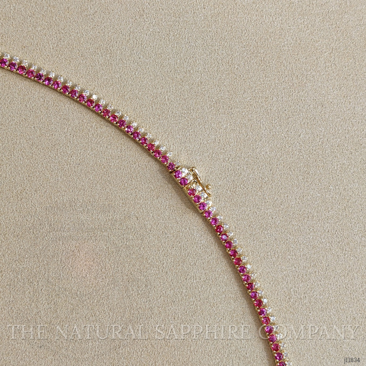 7.20 Ct. Pinkish Red Ruby and Natural Diamond Pave Necklace, 14K Yellow Gold