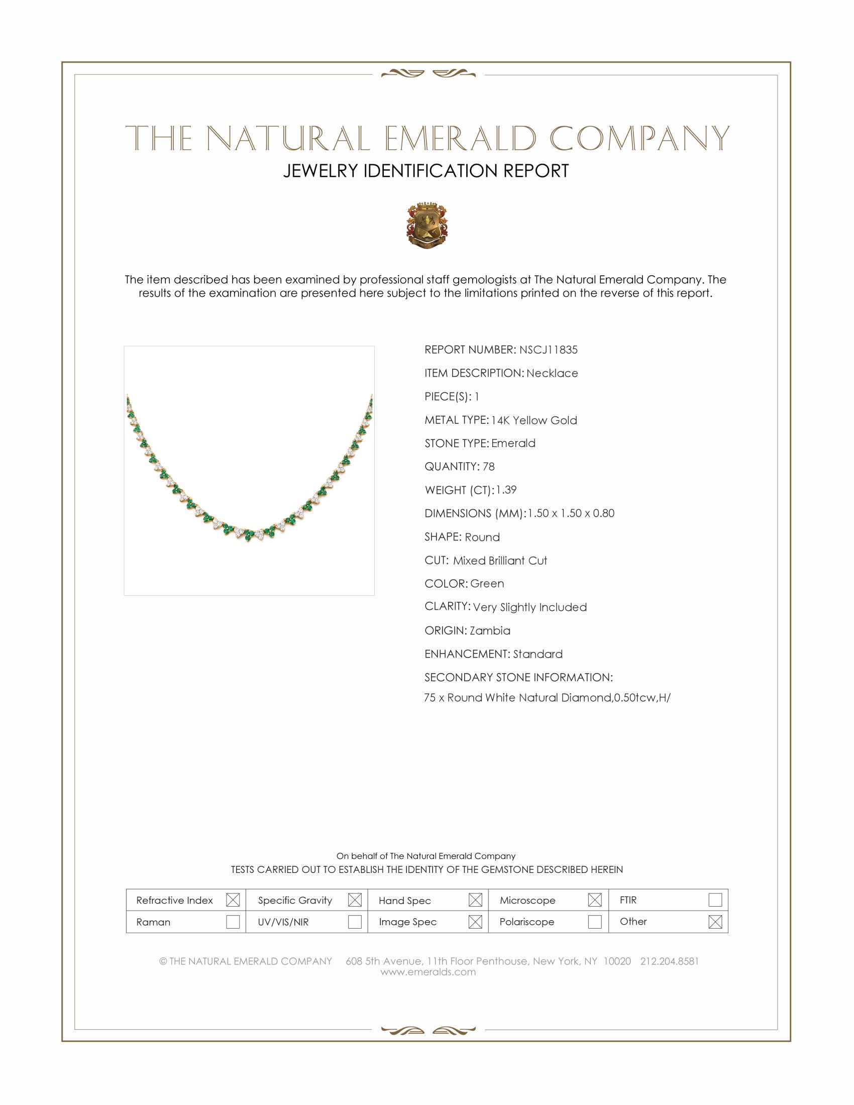 1.39 Ct. Emerald and Natural Diamond Pave Necklace, 14K Yellow Gold